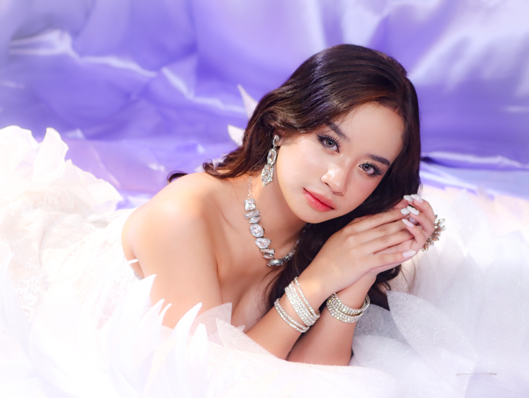 Beauty portrait on lavender studio set